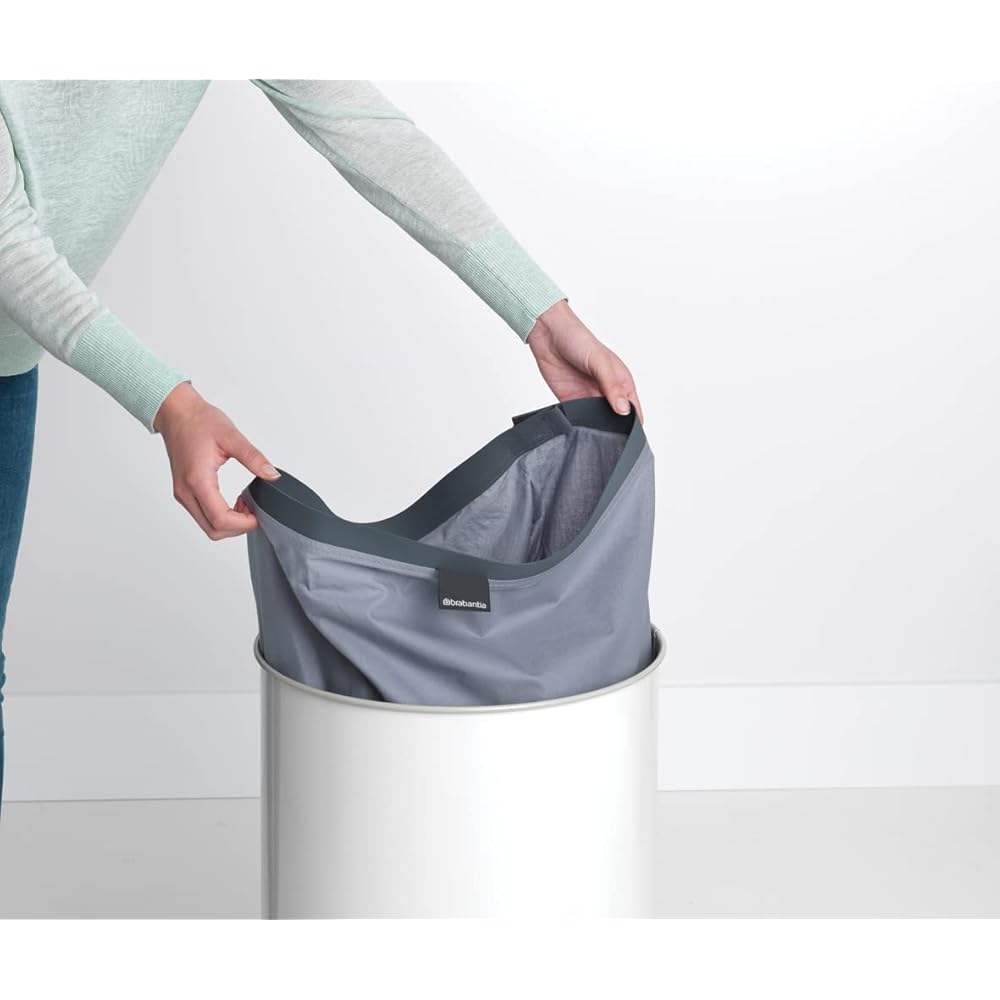 Brabantia - Corbeille à Linge - Couvercle en Liège - Portable Sac à Linge - Corbeille avec des Orifices de Ventilation - Pas de Rayures - Matériaux Durables Résistants à la Corrosion - Blanc - 60 L : Cuisine et Maison