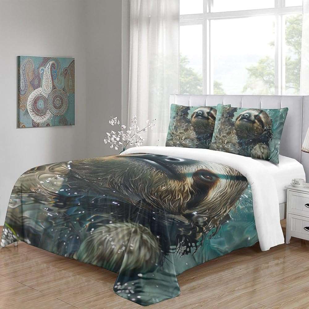 KNNDUIAOE Sloth Ensemble De Animal Housse De Couette pour Ensemble De Literie avec Taie d'oreiller, Microfibre Ensemble De Couette Literie Super King（260x220cm） : Cuisine et Maison