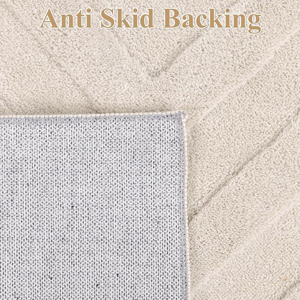 SHACOS Tapis de Salon Grand à Poil Court Beige 160x230cm Tapis Descente de Lit Chambre Adulte Moderne Antidérapant Tapis Décoratif Style Bohème à Motif Géométrique pour Salon Chambre Couloir : Cuisine et Maison