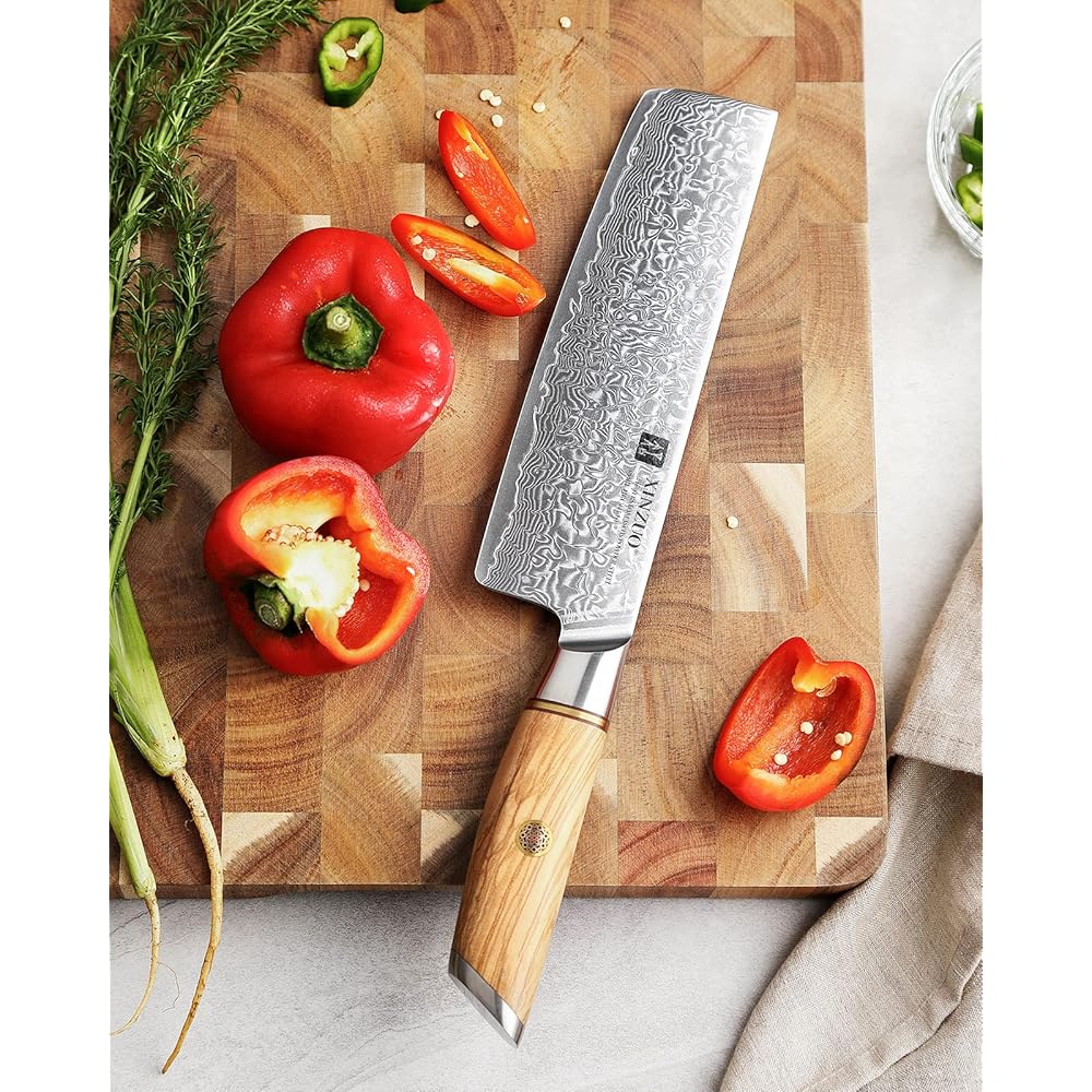 XINZUO Acier en Poudre de Damas 18.2cm Couteau Nakiri, Tranchants Couteaux de Cuisine Acier Damas 73 Couches Couteau à Légumes Couteau de Chef-Poignée Ergonomique en Bois d'Olivier : Cuisine et Maison