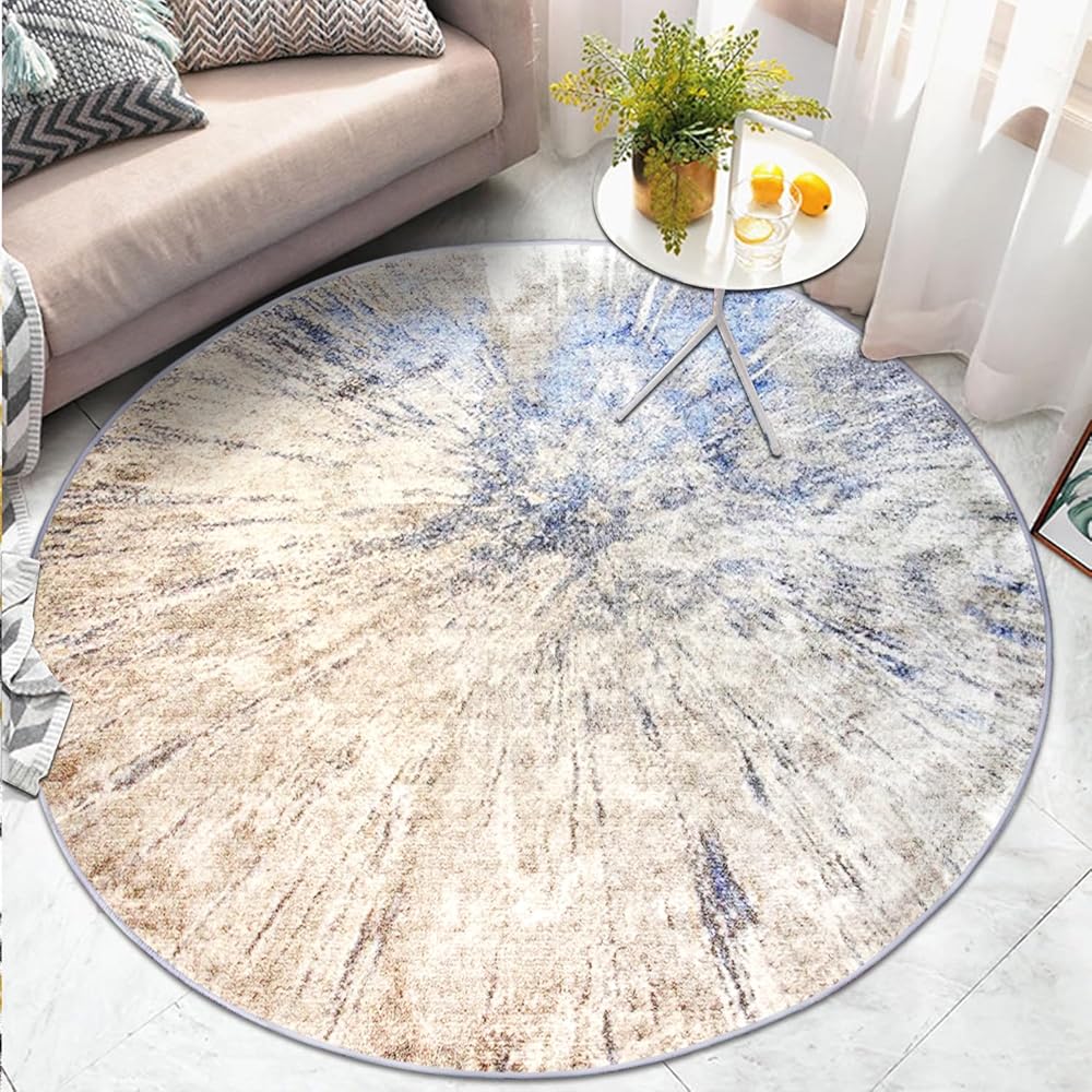Jiyuhang Tapis rond abstrait - Diamètre : 200 cm - Moderne - Antidérapant - Lavable en machine - Tapis rond doux et minimaliste pour salon, chambre à coucher, chambre d'enfant - Gris et bleu : Cuisine et Maison