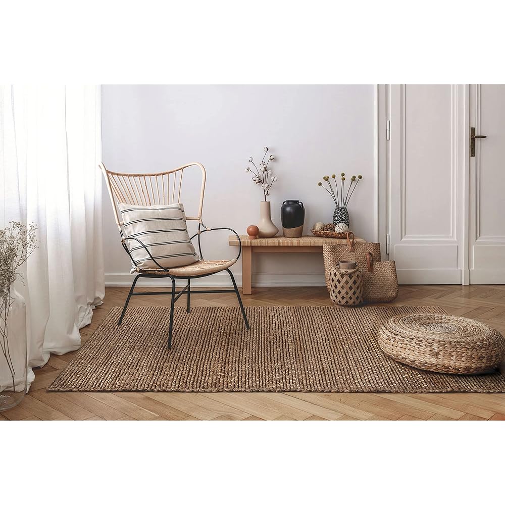 HAMID - Tapis de Jute Giralda 100% Fibre de Jute Naturelle - Moquette Douce et Haute Résistance - Tissé à la Main - Salon, Salle à Manger, Chambre, Tapis de Salle - Naturelle (290x200cm) : Cuisine et Maison