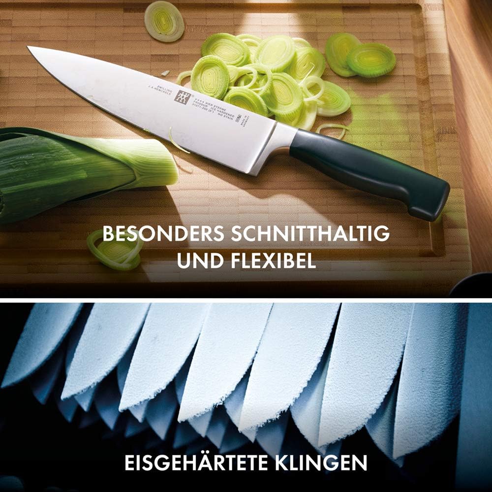 ZWILLING Bloc de Couteaux SharpBlock (7 pièces) avec Affûteur Intégré, Bloc Gris en Bois de Frêne, Couteaux/Ciseaux, Acier Inoxydable, Manche Noir, série Four Star : Cuisine et Maison