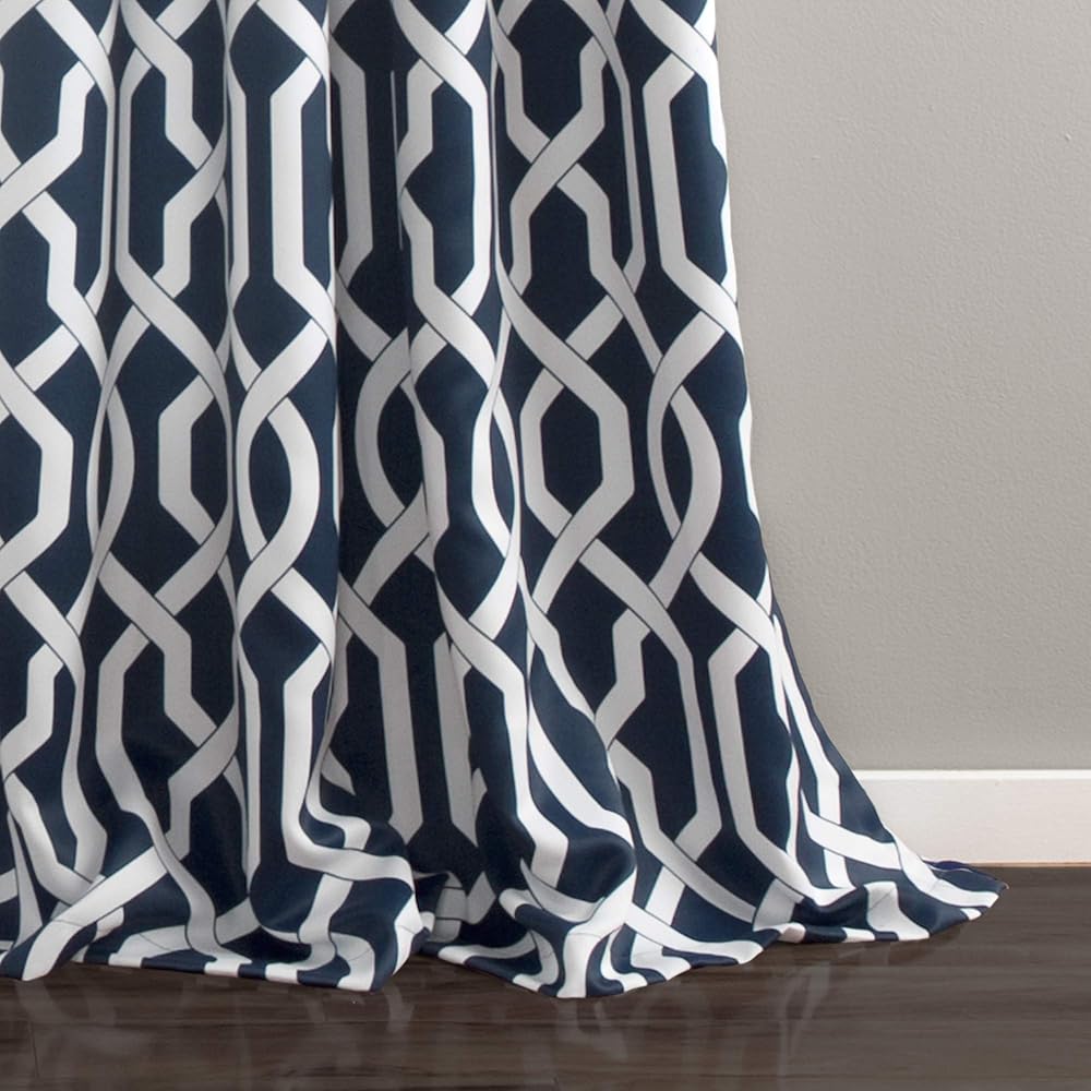 Lush Decor Edward Paire de Rideaux en Treillis filtrant la lumière pour Salon, Salle à Manger, Chambre à Coucher, Bleu Marine, 132 x 241 cm (l x L) : Cuisine et Maison