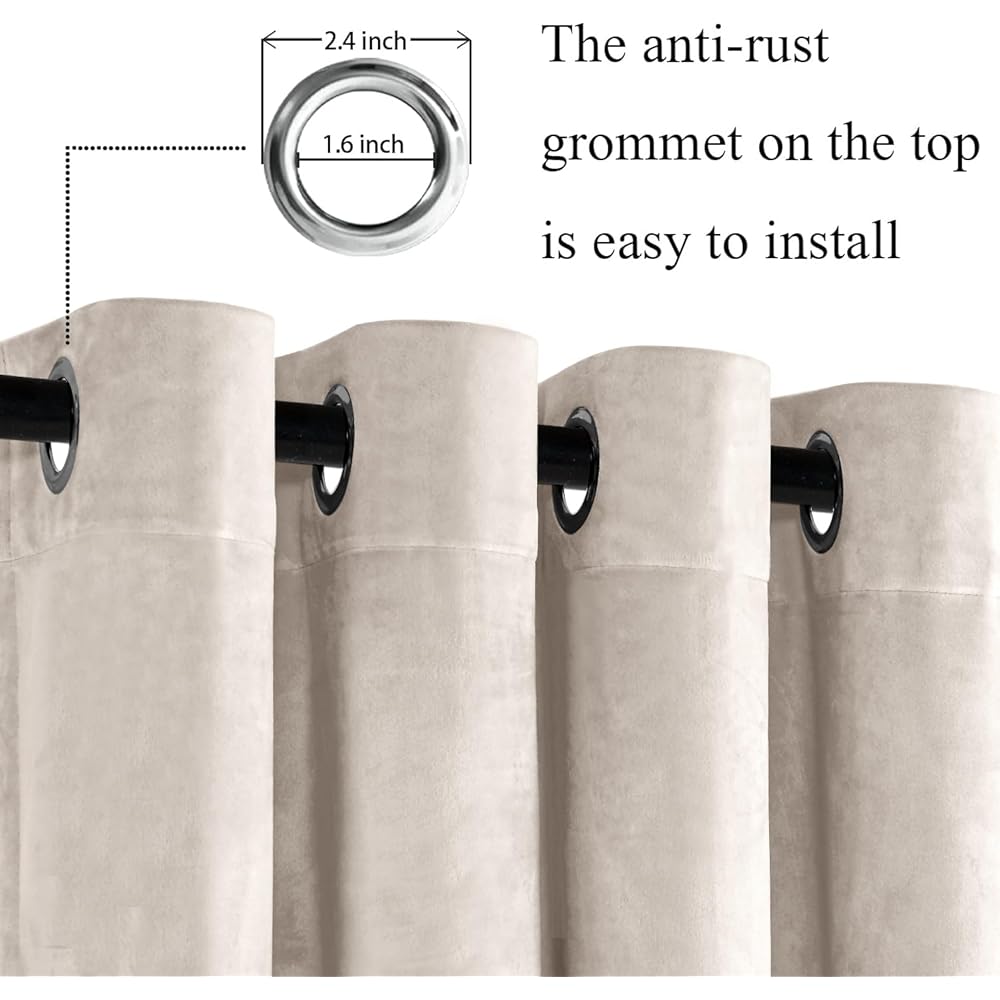 JIUZHEN Lot de 2 Rideaux Velours Occultants Doux et Opaques Rideaux à Oeillets Rideau Thermique Isolant Anti Chaleur et Frois pour Chambre Décoration 140x215cm (LxH) Beige Foncé : Cuisine et Maison