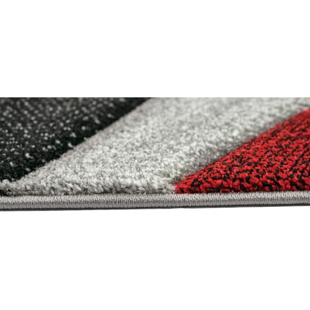 CARPETIA Tapis Moderne Tapis Salon Vagues Rouge Gris Noir Größe 80x150 cm : Cuisine et Maison