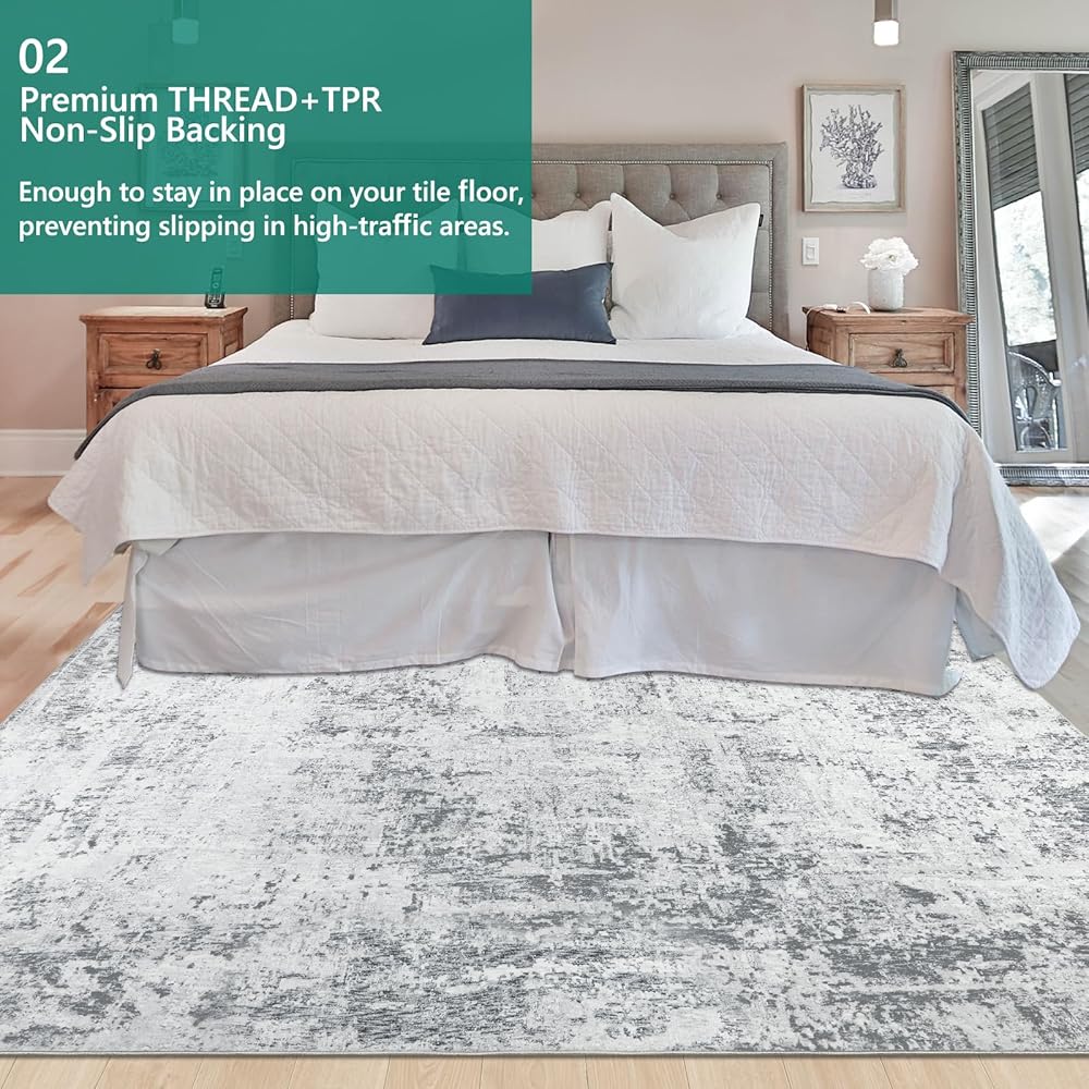 Capslpad Tapis de salon, abstrait, gris, 200 x 300 cm, antidérapant, à poils courts, en laine synthétique, lavable, minimaliste, pour salon, chambre à coucher, bureau, décoration : Cuisine et Maison