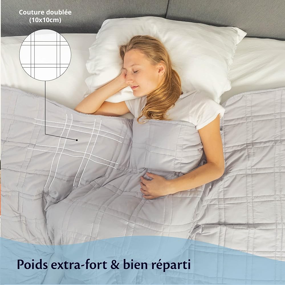 Ella Couverture Lestée Adulte 150x200cm 9kg - Couverture Pondérée Relaxante &amp; Calmante - 7 Couches, Perles de Verre Hypoallergéniques, Couche Externe Coton Doux &amp; Rafraîchissant - Weighted Blanket : Hygiène et Santé