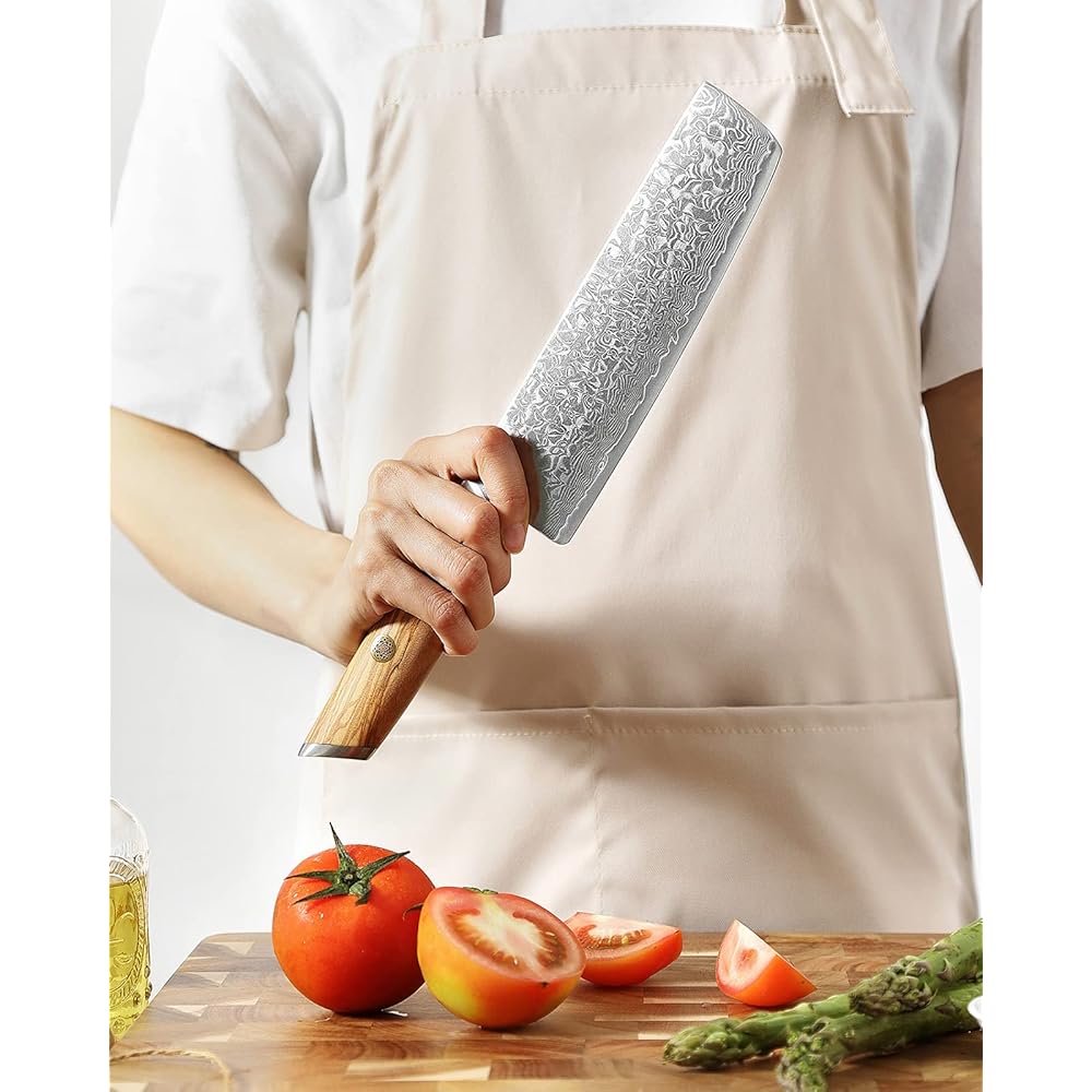 XINZUO Acier en Poudre de Damas 18.2cm Couteau Nakiri, Tranchants Couteaux de Cuisine Acier Damas 73 Couches Couteau à Légumes Couteau de Chef-Poignée Ergonomique en Bois d'Olivier : Cuisine et Maison