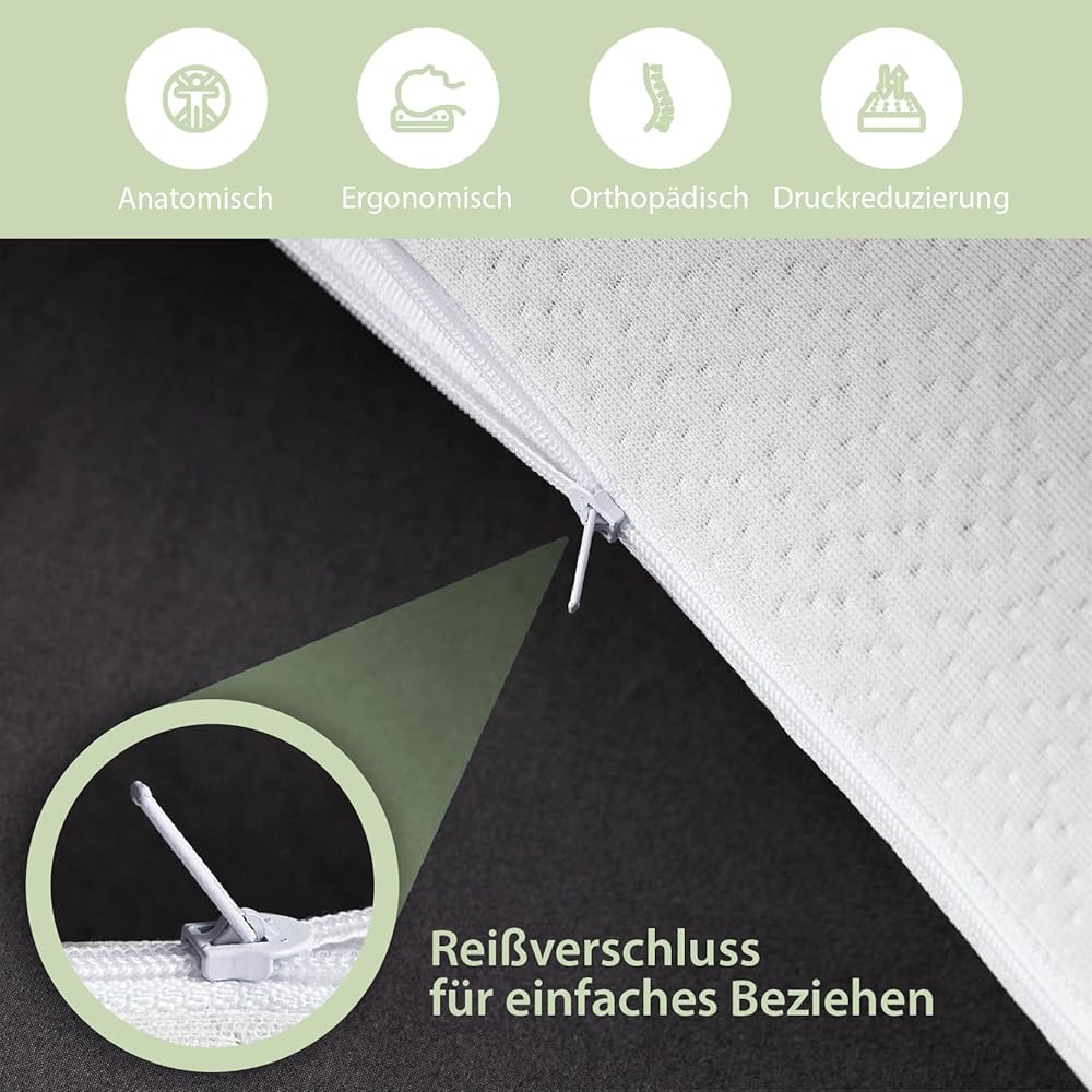 MaxxGoods Oreiller orthopédique, Coussin de Soutien Cervical en Mousse Visco-Gel avec Housse de Protection Aloe Vera &amp; Housse intérieure en 100% Coton (42cm x 70cm x 15cm) : Cuisine et Maison