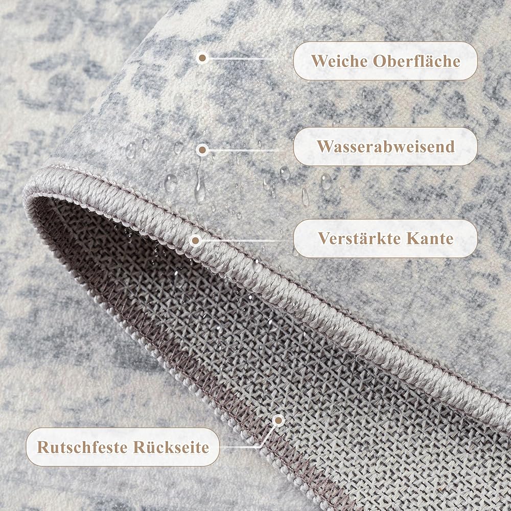 HUGEAR Tapis de salon, lavable, bleu, style vintage, 180 x 270 cm, style rétro, pour salon, salon, chambre, salle à manger, bureau : Cuisine et Maison