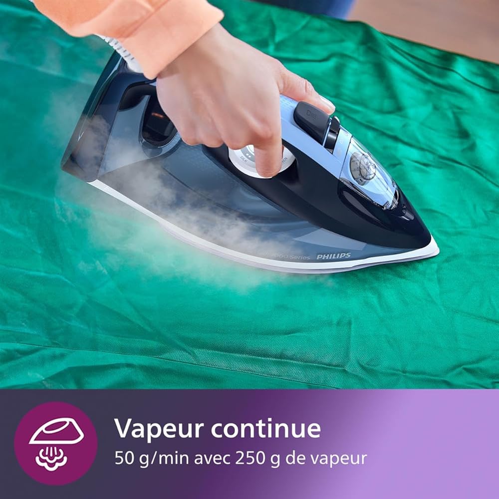 Philips Azur Séries 7000 Fer à Vapeur - 2800W, Vapeur continue 50 g/min, 250 g de Vapeur en Plus, Vapeur Verticale, Semelle SteamGlide Plus, Bleu (DST7020/80) : Cuisine et Maison
