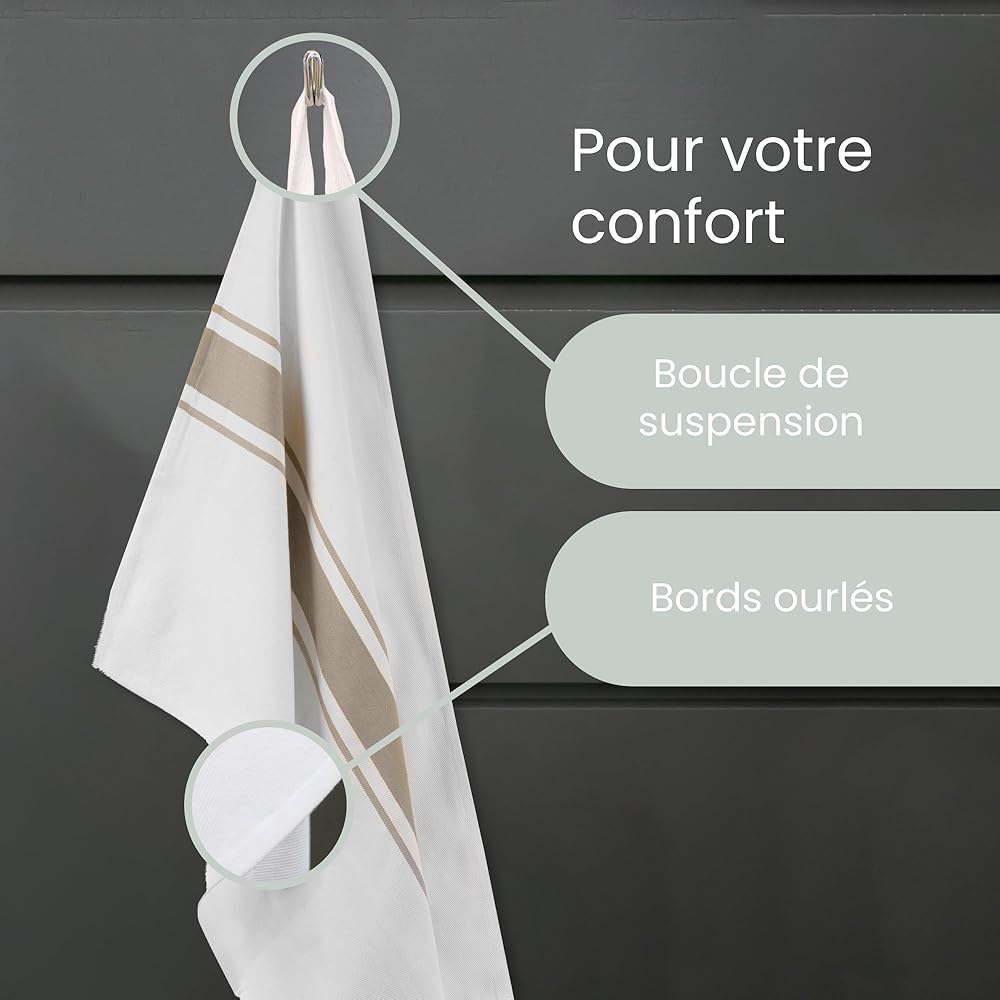Sticky Toffee torchon en Coton rayé | Lot de 12| 100% Coton | Gris Cappuccino | 50 x 70 cm | Chiffons de Cuisine en Verre Absorbant du Bar du Restaurant : Cuisine et Maison
