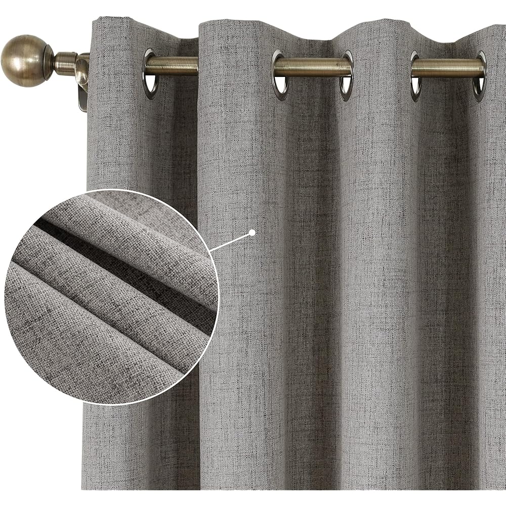 CUCRAF 100% Rideau occultant Thermiques 2 Pièces L140xH225, Rideau Lin Thermique Isolant Anti Froid et Chaleur Tenture Opaque à Oeillets Isolation Lumiere Anti UV Gris Clair : Cuisine et Maison