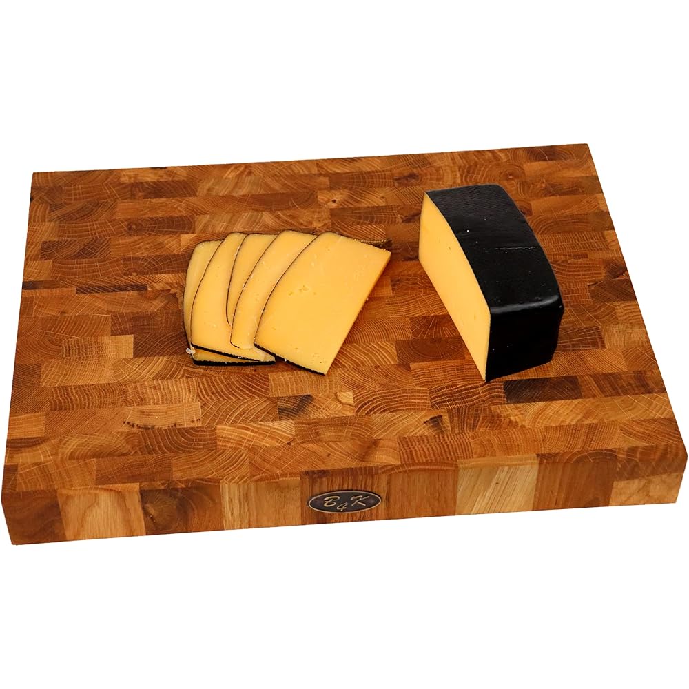 B4K® 37L x 27l cm Bloc à découper en chêne | Planche en bois de cerveau avec poignées et pieds en silicone | Planche en bois de cerveau antibactérienne | Planche à découper : Cuisine et Maison