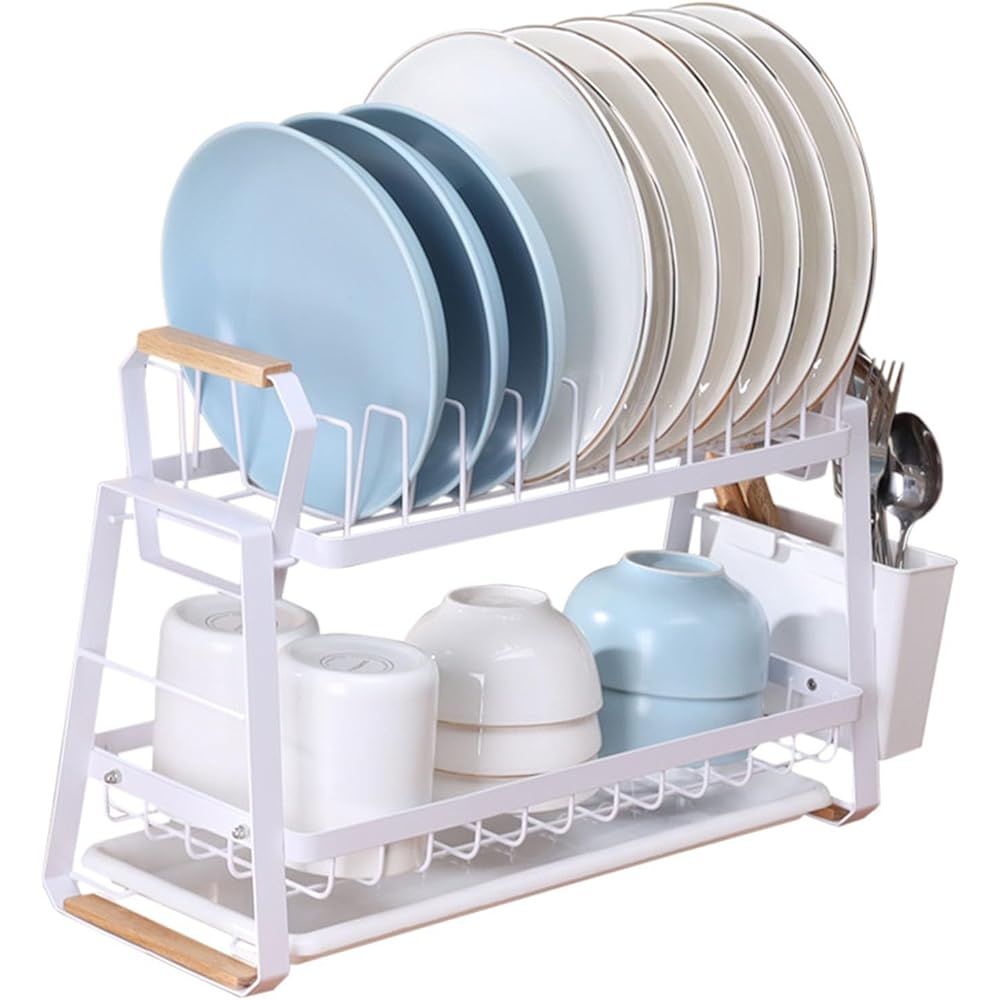 Égouttoir à vaisselle, organiseur d'évier de cuisine multifonction avec repose-couteaux et décharge automatique de l'eau – Rangement polyvalent pour couverts et ustensiles de cuisine : Cuisine et Maison