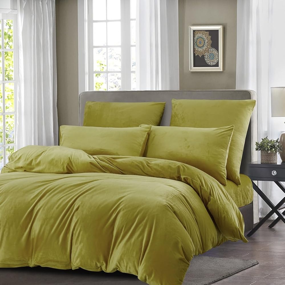 Gezu Parure de lit d'hiver - En peluche chaude - 220 x 240 cm - Or jaune - Housse de couette double face - Cachemire en flanelle polaire - Toucher moelleux et chaud - En velours - Avec fermeture : Cuisine et Maison