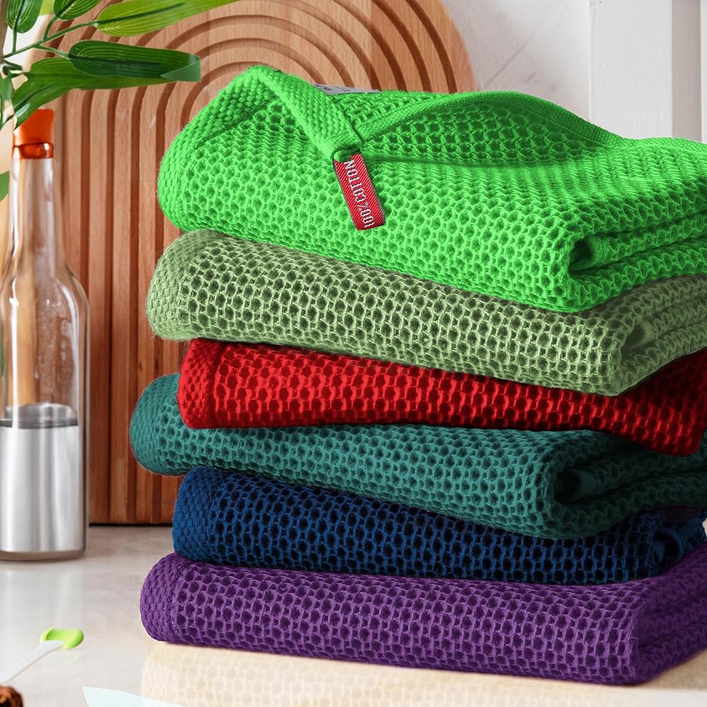 Elegant Comfort Lot de 6 torchons de Cuisine 100% Coton Turc gaufré, de qualité supérieure, Super absorbants, Ultra Doux, Multi-usages, 40,6 x 63,5 cm, Turquoise : Cuisine et Maison