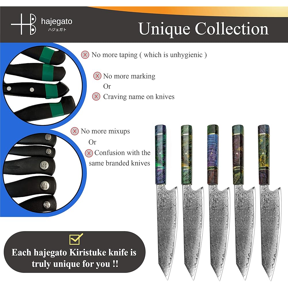 Hajegato Couteau de Chef Damascus Unique en Son Genre de poignée Professionnel Couteau de Cuisine de Chefs Japonais VG10 Haute qualité 67 Couches Couteau Damas avec Sheath (Kiritsuke 8") : Cuisine et Maison