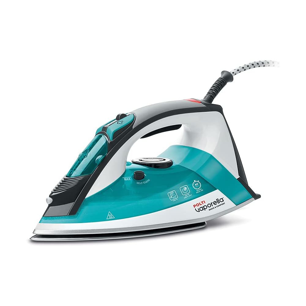 Polti Vaporella Quick&amp;Comfort QC120, Fer à Vapeur avec Semelle en Acier Inoxydable, Poignée Soft Touch, Puissance 2200 W, Réservoir de 300 ml, Jet de Vapeur de 180 g, Bleu Clair et Noir : Cuisine et Maison