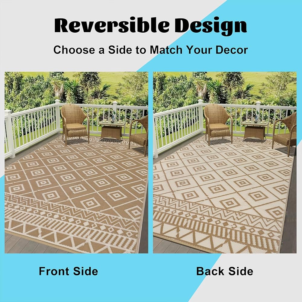 Enyhom Tapis d'extérieur résistant aux intempéries - En plastique - Grande fermeture éclair - Tapis d'extérieur réversible - Pour balcon, jardin - Pour plage, jardin d'hiver, salon, camping - 240 x : Jardin