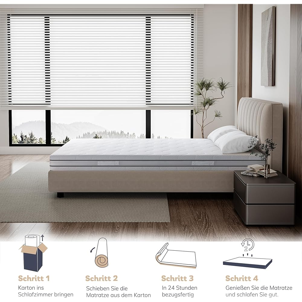 EGO HOME Matelas 140 x 200 cm, 2 en 1, dureté H3 et H4 18 cm de hauteur, matelas en mousse à froid de qualité supérieure en gel à mémoire de forme, 7 zones, ergonomique et respirant, certifié Öko-Tex : Cuisine et Maison
