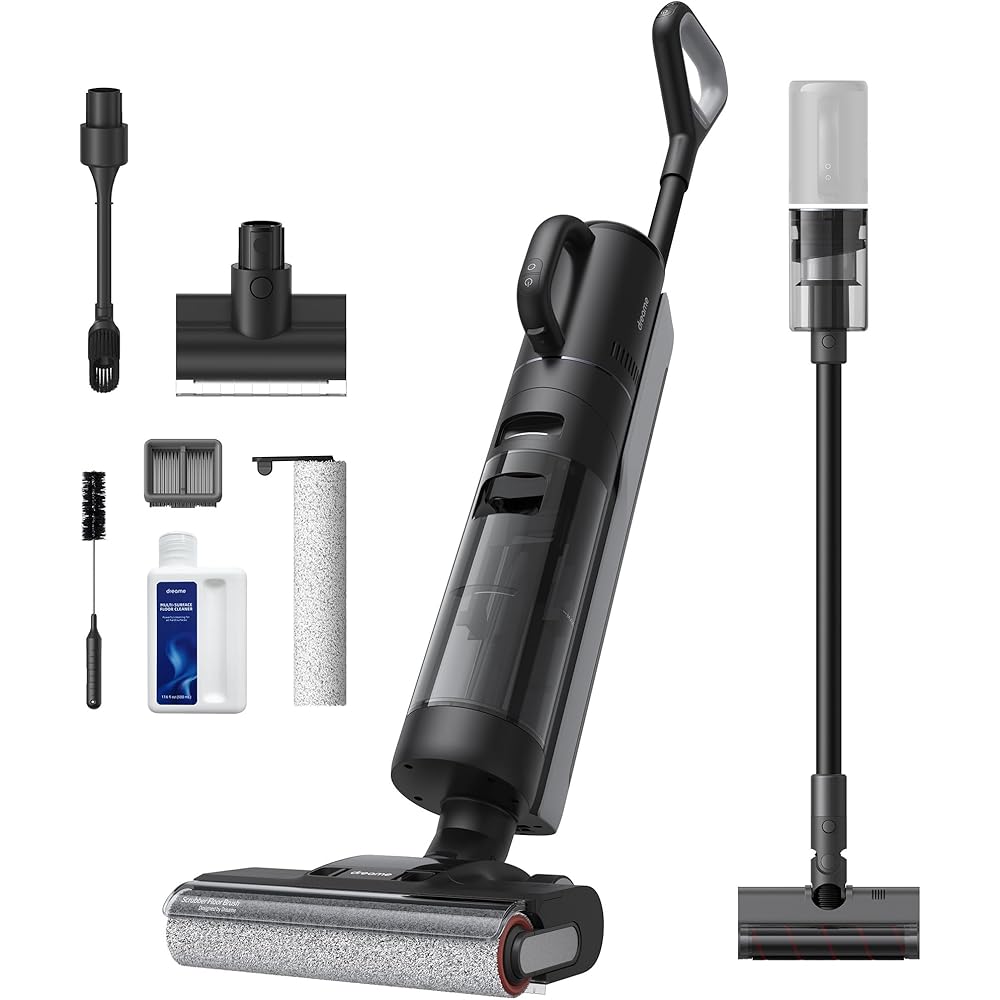 DREAME H12 Dual Aspirateur Nettoyage Intelligent Aspiration Humide Sèche, Aspirateur sans Fil 4 en 1 Multi Surfaces, Auto Nettoyage en Une étape à air Chaud, Nettoyage des Bords, Contrôle Vocal : Cuisine et Maison