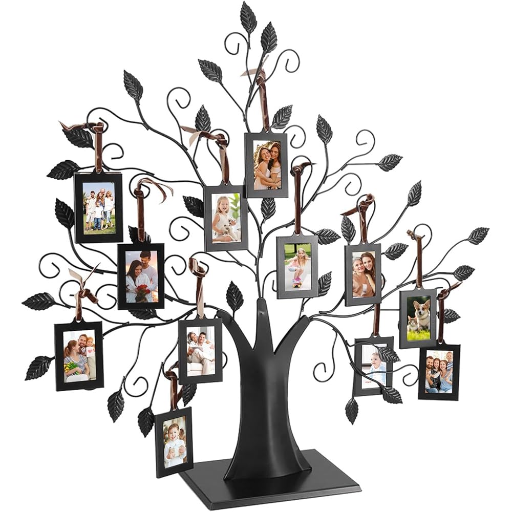 Cadre Photo Arbre Généalogique, 6 Suspendus/12 Photos Suspendues Affichage Photos de Famille Cadre Arbre D'affichage avec Cadres Photos Suspendus Décoration(L-Avec 12 cadres photo 6,4 * 4,6 cm) : Cuisine et Maison