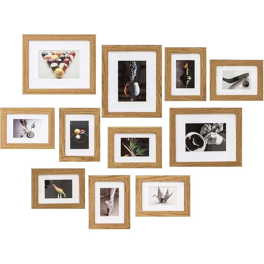 Muzilife Cadre Photo Mural Lot de 11 Cadres Photo Collages de Images Décoration pour Maison et Salon - 8 Pcs 13 x 18 cm, 3 Pcs 20 x 25 cm, MDF (Nature) : Cuisine et Maison