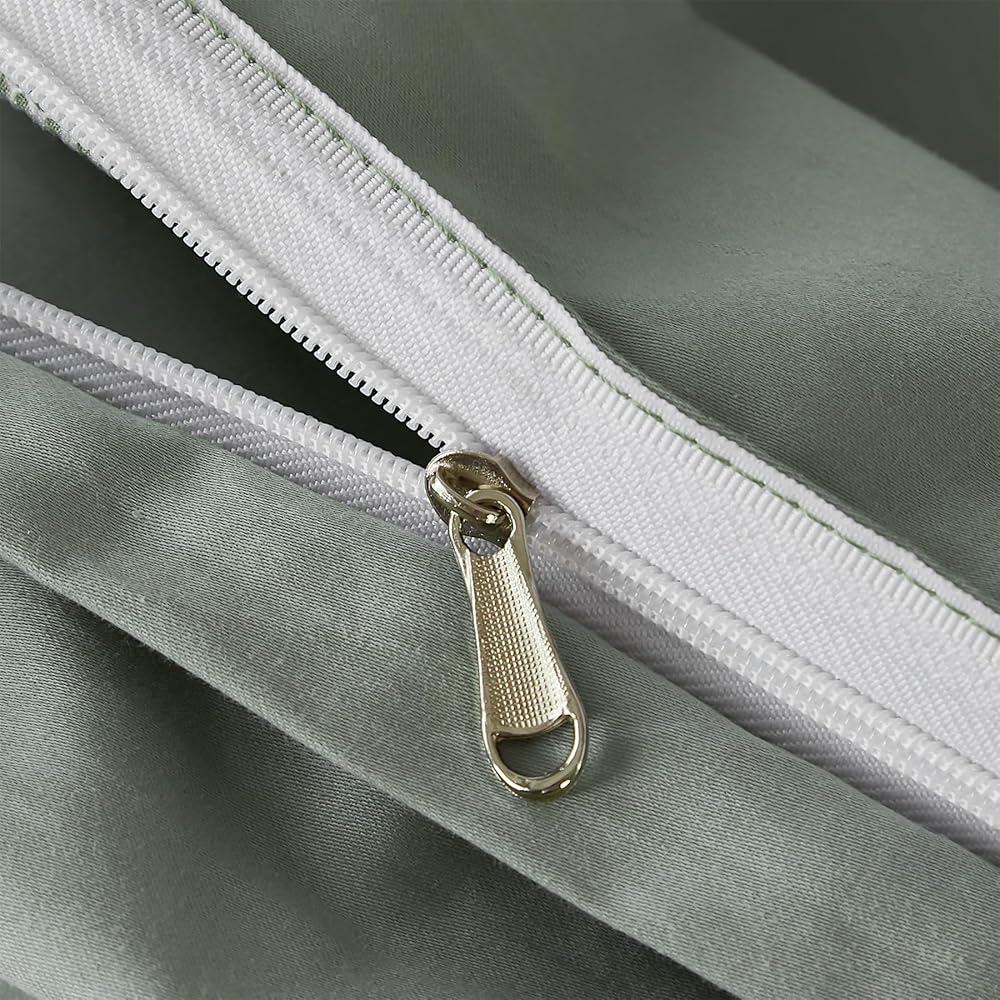 Gezu Housse de Couette en Satin de Coton 220x240cm Vert 100% Coton Parure de Lit 2 Personne Naturel Coton à Longues Fibres Moderne Doux Linge de Lit avec Fermeture Éclair avec 2 Taies d'oreiller 65x65 : Cuisine et Maison