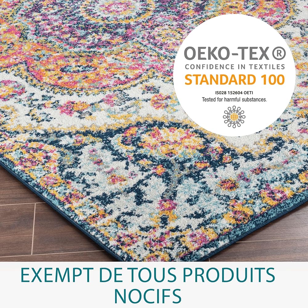 Livabliss Rabat Tapis Vintage - Tapis de Salon, Salle à Manger, Chambre, Cuisine - Boheme Chic, Design Traditionnel Oriental Multicolore, Coloré Poil Court 120x170 cm - Rose, Orange : Cuisine et Maison