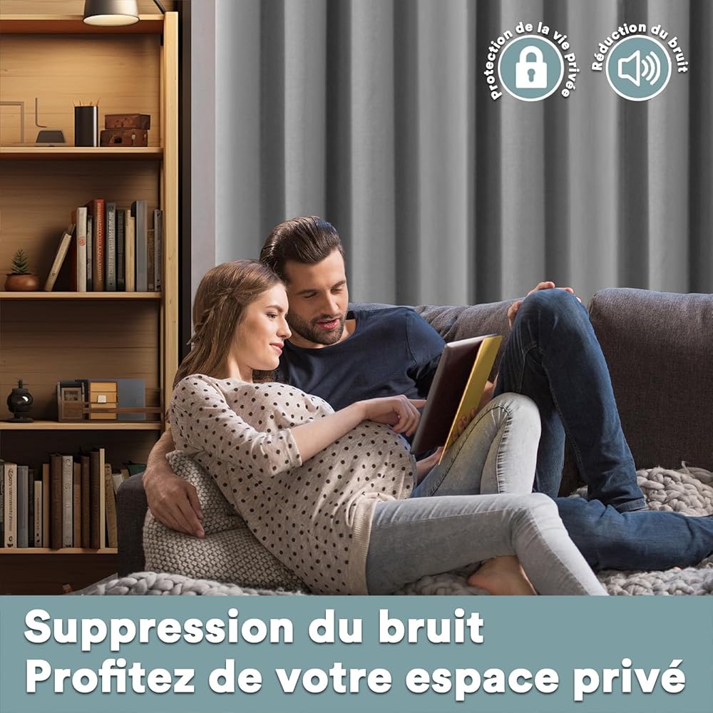 BellaHills 100% Rideaux Occultant 2 Panneaux Tenture,Rideau Thermique Isolant Anti Froid et Chaleur,pour Maison Salon et Chambre,140x260CM,Gris Clair : Cuisine et Maison