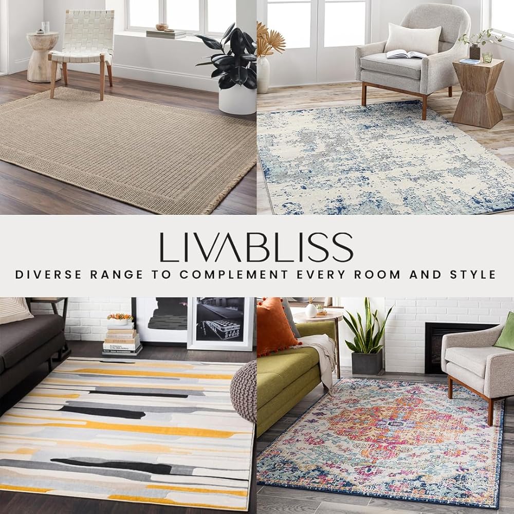 Livabliss Syracusa Tapis Vintage - Tapis de Salon, Salle à Manger, Chambre, Cuisine - Boheme Chic, Design Traditionnel Oriental Multicolore, Coloré Poil Court 160x220 cm - Gris et Ivoire : Cuisine et Maison