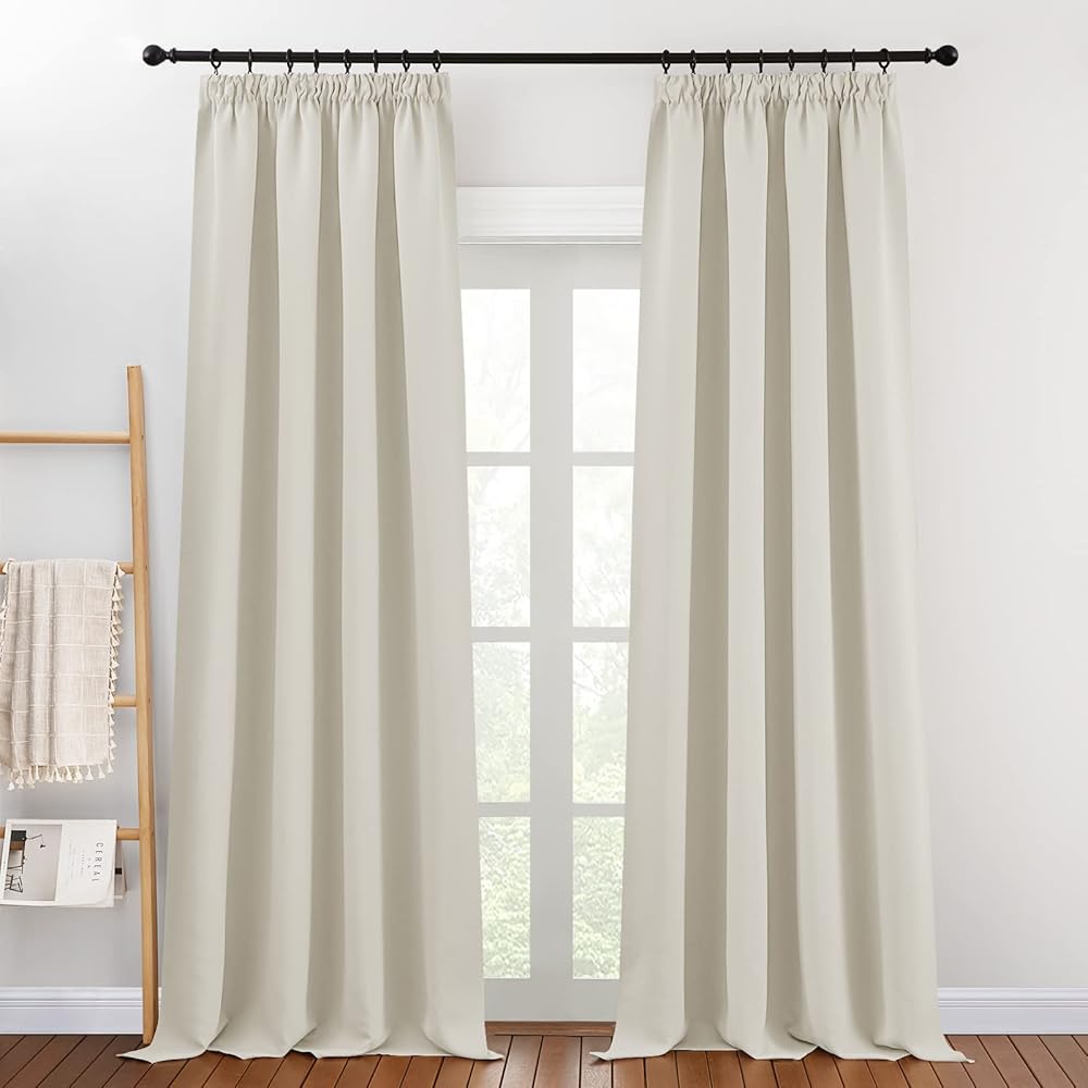 PONY DANCE Rideau Occultant Beige - Rideau Salon Thermiques Isolation Lumiere Anti UV, Galon Fronceur Décoration pour Salon Chambre Maison, Beige Clair, 140cm L et 300cm H, 2 PCs :