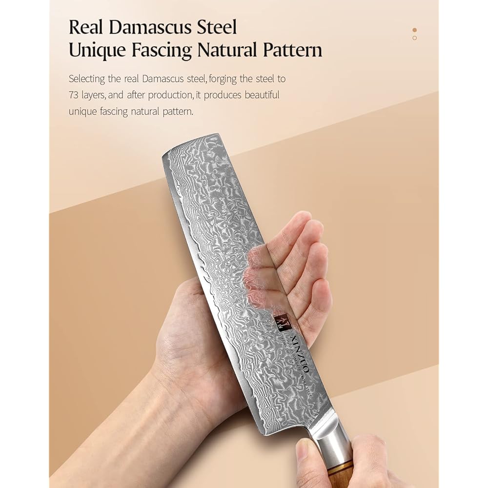 XINZUO Acier en Poudre de Damas 18.2cm Couteau Nakiri, Tranchants Couteaux de Cuisine Acier Damas 73 Couches Couteau à Légumes Couteau de Chef-Poignée Ergonomique en Bois d'Olivier : Cuisine et Maison