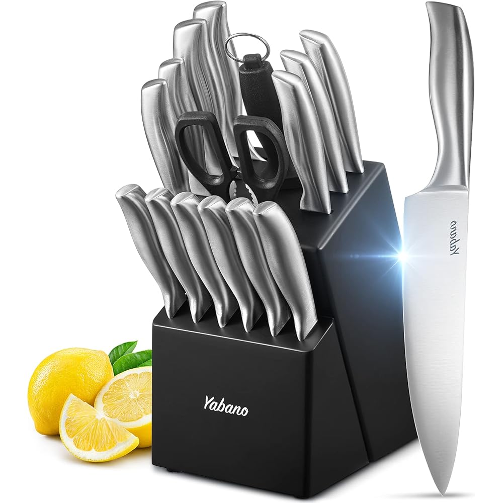 Yabano Couteaux de Cuisine, 16 set couteau cuisine en Acier Inoxydable, couteau cuisine professionnelle avec Support en Bois : Cuisine et Maison