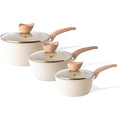 Nuovva Set de Casseroles Antiadhésives – Casserole à Induction avec Couvercle – Set de 3 Casseroles en Granit Crème – 16 cm, 18 cm, 20 cm – Par Nuovva. : Cuisine et Maison
