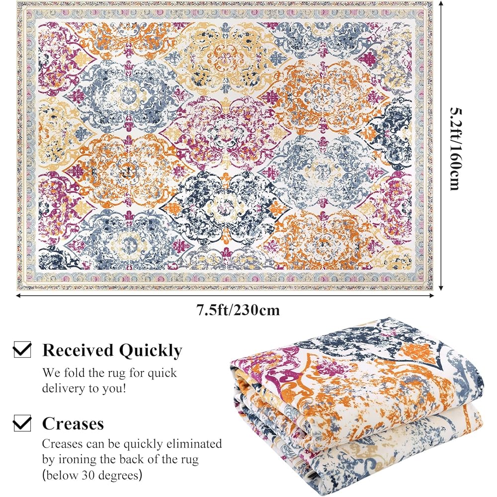 Enyhom Tapis de couloir, extra long, antidérapant, lavable en machine, pour salon, entrée, buanderie (coloré, 160 x 230 cm) : Cuisine et Maison