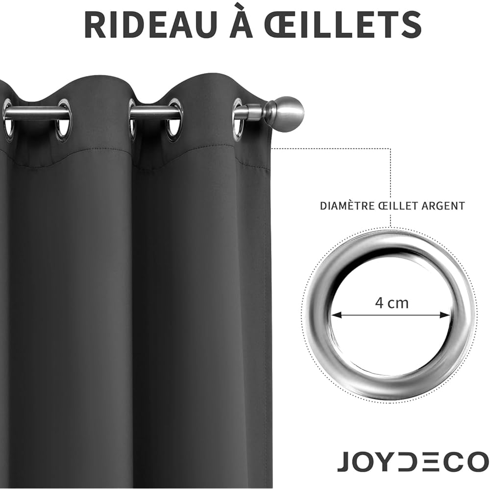 Joydeco Rideau Occultant 2 Pièces L 140 x H 245, Rideau Thermique Isolant Gris Foncé Anti Chaleur Tenture Opaque à Oeillets Isolation Lumiere Anti UV Decoration Chambre Maison Salon Intérieurs : Cuisine et Maison