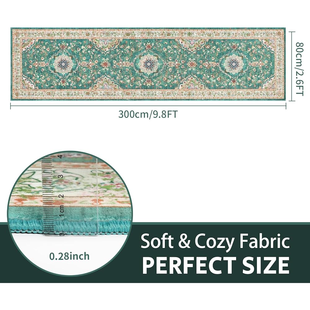 Enyhom Tapis de couloir extra long, vintage, antidérapant, lavable, pour couloir, entrée, buanderie, chambre à coucher, 80 x 300 cm, vert : Cuisine et Maison