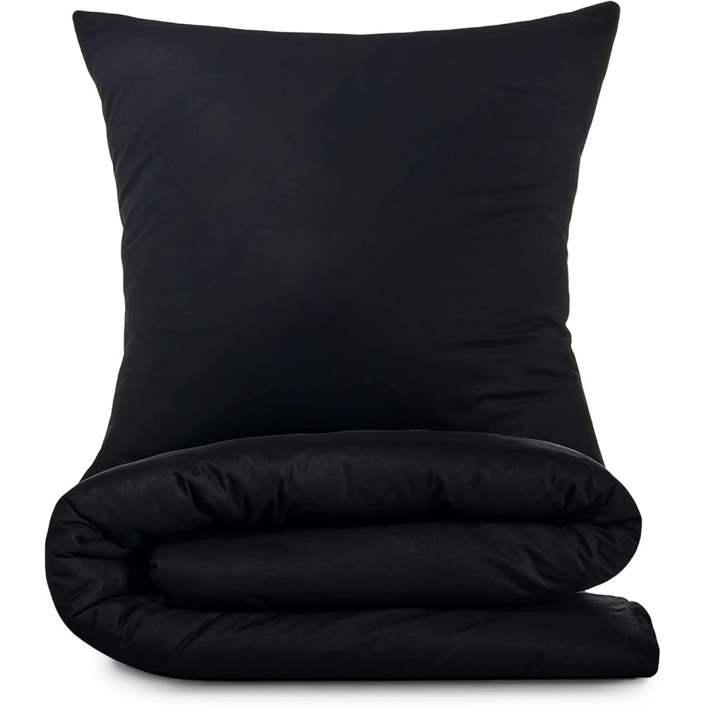 Alreya Renforcé Housse de Couette 100% Coton - 240 x 240 cm - Parure de lit avec 2 taies d'oreiller 80 x 80 cm avec Fermeture éclair - Noir : Cuisine et Maison