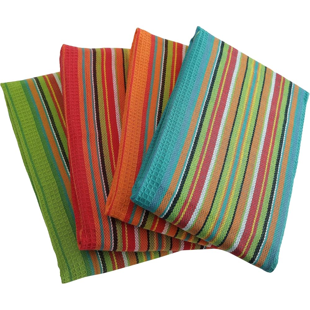 DG Collections Lot de 4 torchons de cuisine 100 % coton naturel - 40,6 x 71,1 cm - Multi-usages - Très doux - Très absorbant - Non pelucheux - Design gaufré : Cuisine et Maison