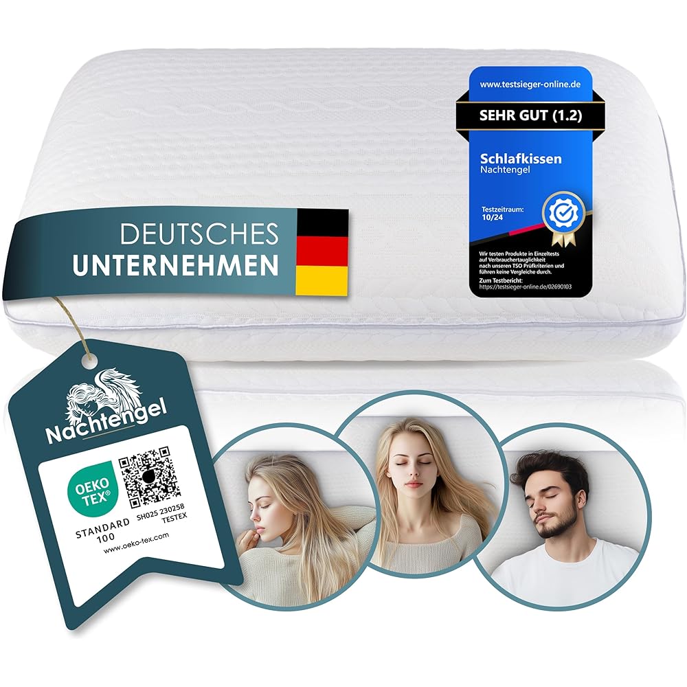Nachtengel Oreiller orthopédique en mousse à mémoire de forme, ergonomique et contre les douleurs cervicales, pour tous les types de sommeil (coussin de positionnement sur le dos, le ventre et le côté : Cuisine et Maison