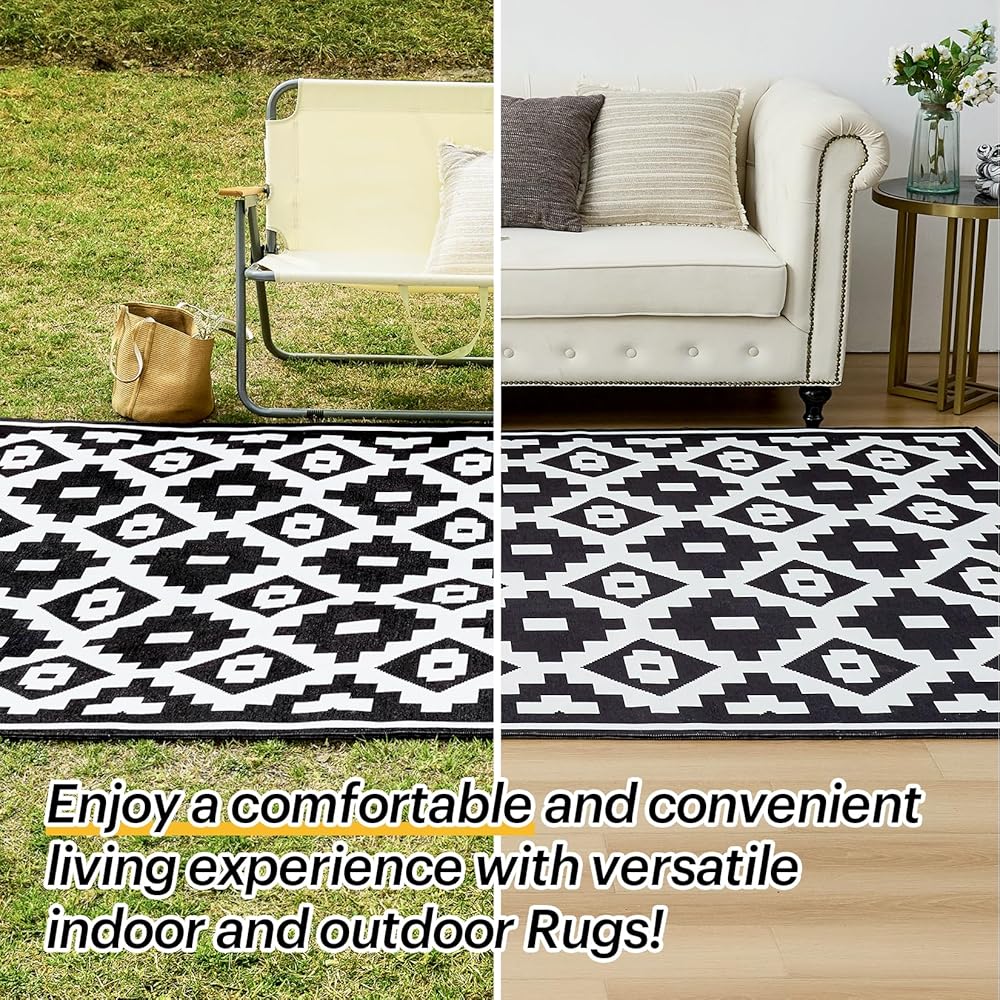 OMERAI Tapis moderne lavable 150 x 240 cm, noir/blanc, antidérapant, résistant aux taches, pour intérieur et extérieur : Cuisine et Maison