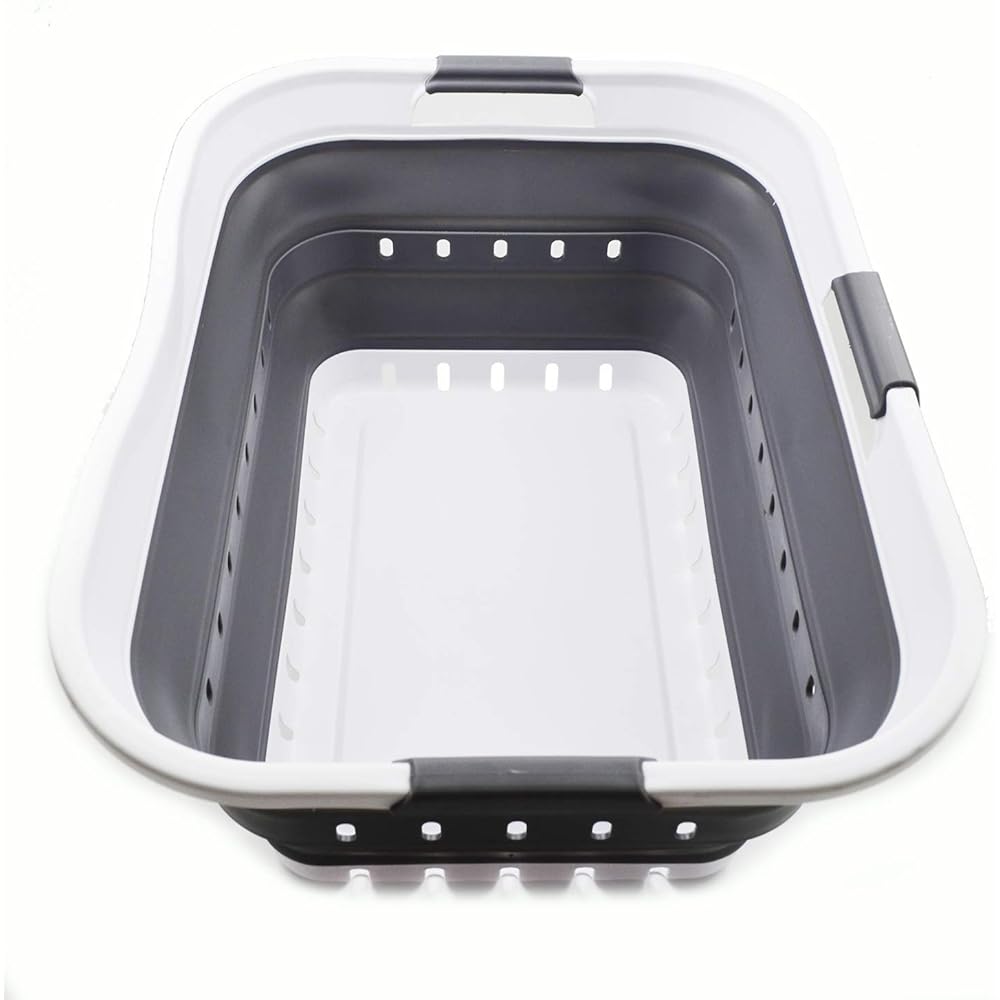 Sammart 42L Panier à linge pliable en plastique, utilisable comme bac de rangement ou de nettoyage, portable, gain de place, blanc/gris foncé : Cuisine et Maison