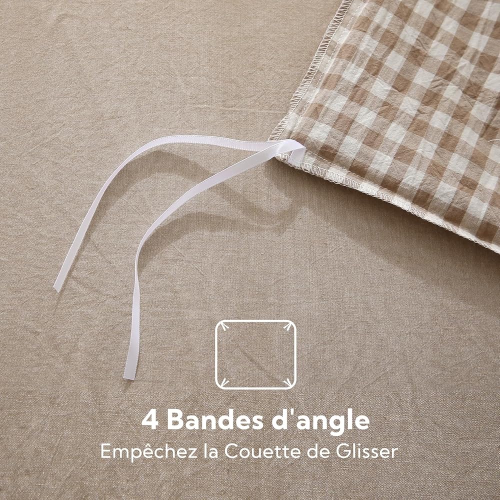 SOULFUL Housse de Couette 240x260 Coton à Carreaux, Beige Parure de Housse de Couette avec Fermeture Éclair, Certifié Oeko-TEX, Parure de Lit 2 Personne 240x260 Coton avec 2 Taie d'oreiller 65x65 cm : Cuisine et Maison