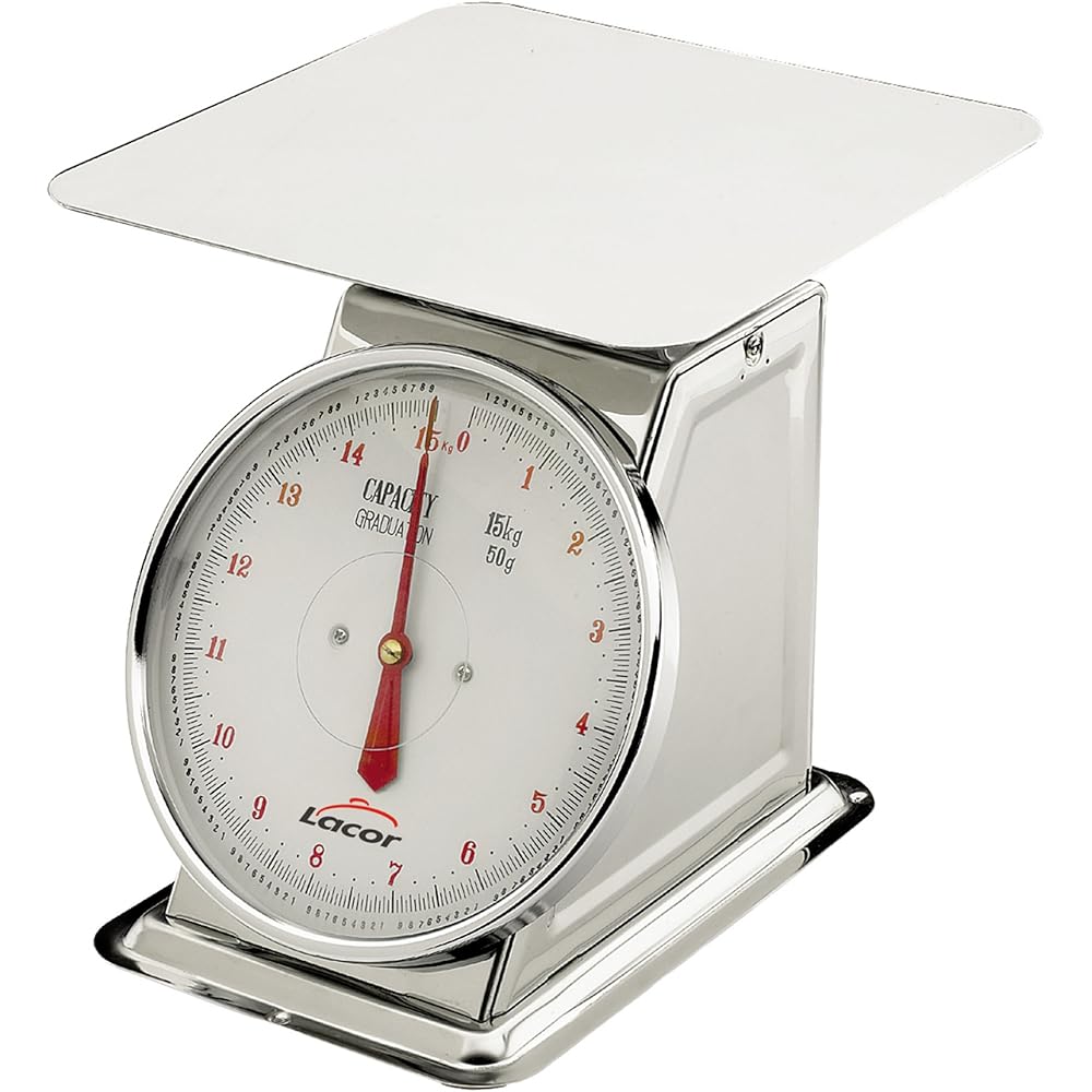 Lacor 61715 Balance Mécanique avec Plateau Plat 15 Kilos, Argenté. : Cuisine et Maison