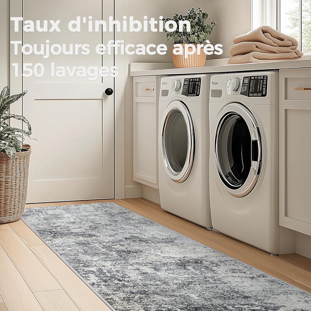 TOPICK Tapis à imprimé multiple - Lavable - Moderne - Super fin - Pliable - Tapis de cuisine, de sol et de bureau - 90 x 150 cm - Gris : Cuisine et Maison
