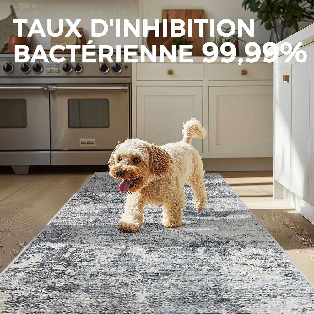 TOPICK Tapis à imprimé multiple - Lavable - Moderne - Super fin - Pliable - Tapis de cuisine, de sol et de bureau - 90 x 150 cm - Gris : Cuisine et Maison