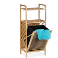 Relaxdays Meuble Salle de Bain avec bac Linge, 2 Niveaux, HxLxP: 95x40x30 cm, inclinable, Bambou, Tissu, Nature - Noir : Cuisine et Maison
